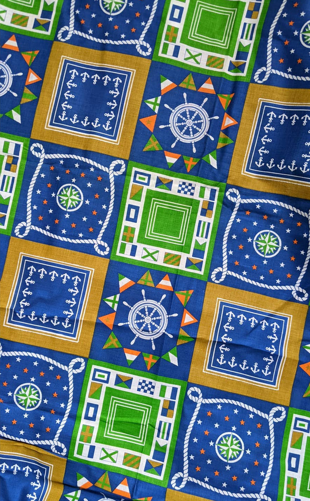 Vintage Nautical Novelty Print Cotton Woven Fabric Flags Anchors Quilting Sewing - Picture 2 of 7